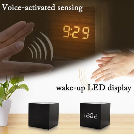Multicolor Sounds Control Wooden Clock Modern Digital LED Desk Alarm Clock Thermometer Timer, Black White, Black Red, Black Blue, Black Green, White Red, White Blue, White Green, Wooden White - DealBuddy