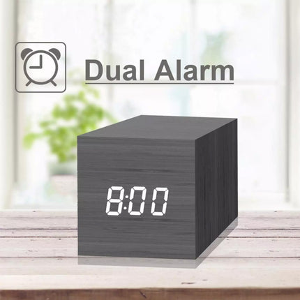 Multicolor Sounds Control Wooden Clock Modern Digital LED Desk Alarm Clock Thermometer Timer, Black White, Black Red, Black Blue, Black Green, White Red, White Blue, White Green, Wooden White - DealBuddy