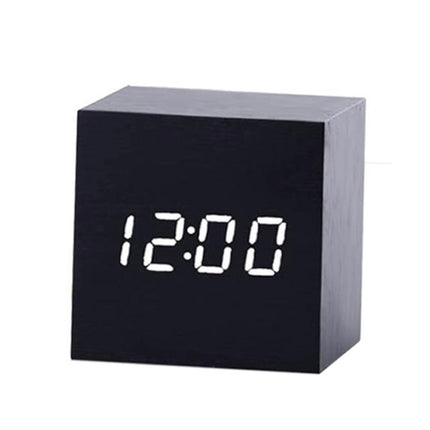 Multicolor Sounds Control Wooden Clock Modern Digital LED Desk Alarm Clock Thermometer Timer, Black White, Black Red, Black Blue, Black Green, White Red, White Blue, White Green, Wooden White - DealBuddy