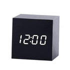 Multicolor Sounds Control Wooden Clock Modern Digital LED Desk Alarm Clock Thermometer Timer, Black White, Black Red, Black Blue, Black Green, White Red, White Blue, White Green, Wooden White - DealBuddy