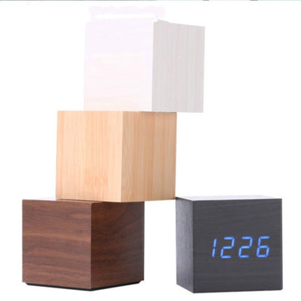 Multicolor Sounds Control Wooden Clock Modern Digital LED Desk Alarm Clock Thermometer Timer, Black White, Black Red, Black Blue, Black Green, White Red, White Blue, White Green, Wooden White - DealBuddy