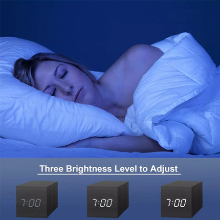 Multicolor Sounds Control Wooden Clock Modern Digital LED Desk Alarm Clock Thermometer Timer