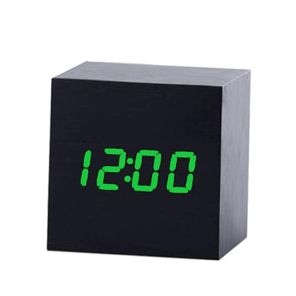 Multicolor Sounds Control Wooden Clock Modern Digital LED Desk Alarm Clock Thermometer Timer, Black White, Black Red, Black Blue, Black Green, White Red, White Blue, White Green, Wooden White - DealBuddy