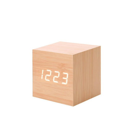 Multicolor Sounds Control Wooden Clock Modern Digital LED Desk Alarm Clock Thermometer Timer, Black White, Black Red, Black Blue, Black Green, White Red, White Blue, White Green, Wooden White - DealBuddy