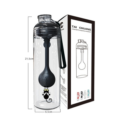 Cartoon Cat Pattern Tea Water Separation Plastic Cup With Spoon