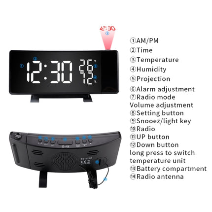 Three-color Projection Radio Alarm Clock USB Digital Alarm Clock Thermometer & Hygrometer