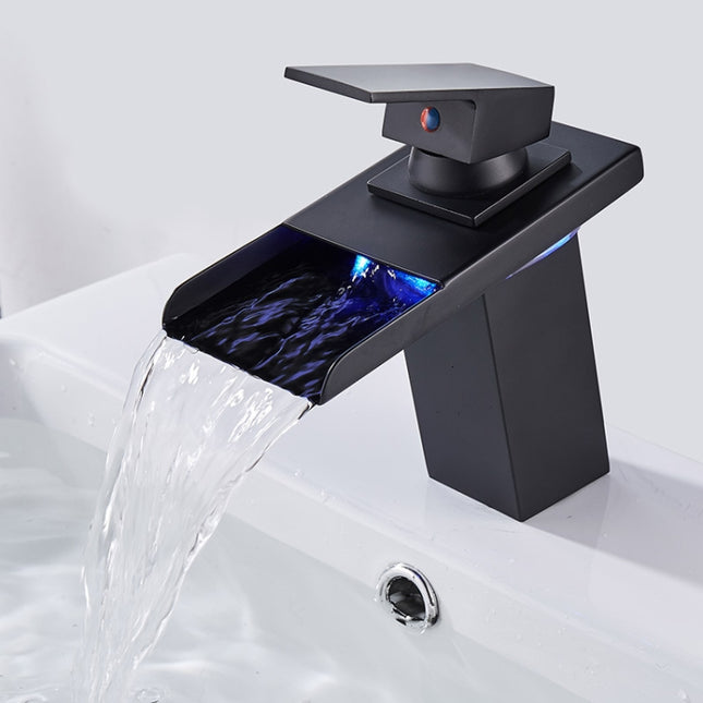 LED Three Lights Hot Cold Water Faucet Bathroom Waterfall Faucet CN Plug