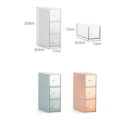 Desktop Drawer Storage Box Cosmetics Office Student Stationery Pen Dormitory Three Grid Desk Rack, Coral Powder, Ivory White, Glacier Blue