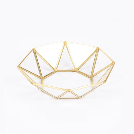 Glass Storage Tray Golden Retro Polygon Mirror Tray Brass Desktop Cosmetics Storage Tray