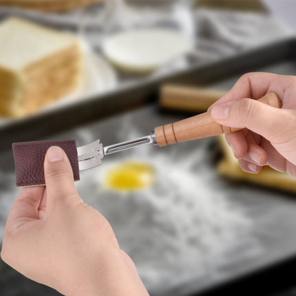 Bread Trimming French Stick Cutting Knife Dough Bisector Curved Stainless Steel Dough Cutter With Wooden Handle