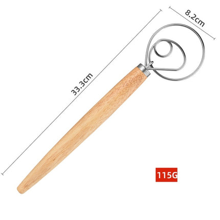 2 PCS 13 Inch Oak Handle Flour Mixer Dough Stainless Steel Mixing Rod Coil Whisk, Single Circle Agitator, Double Circle Agitator, Three Circle Agitator - DealBuddy