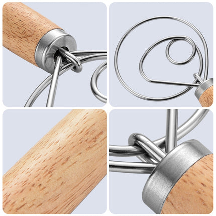 2 PCS 13 Inch Oak Handle Flour Mixer Dough Stainless Steel Mixing Rod Coil Whisk, Single Circle Agitator, Double Circle Agitator, Three Circle Agitator - DealBuddy