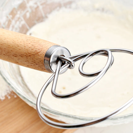 2 PCS 13 Inch Oak Handle Flour Mixer Dough Stainless Steel Mixing Rod Coil Whisk, Single Circle Agitator, Double Circle Agitator, Three Circle Agitator - DealBuddy