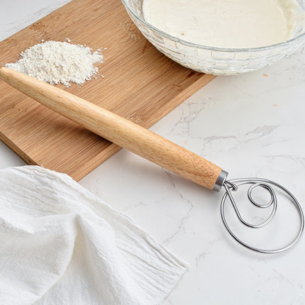 2 PCS 13 Inch Oak Handle Flour Mixer Dough Stainless Steel Mixing Rod Coil Whisk, Single Circle Agitator, Double Circle Agitator, Three Circle Agitator - DealBuddy