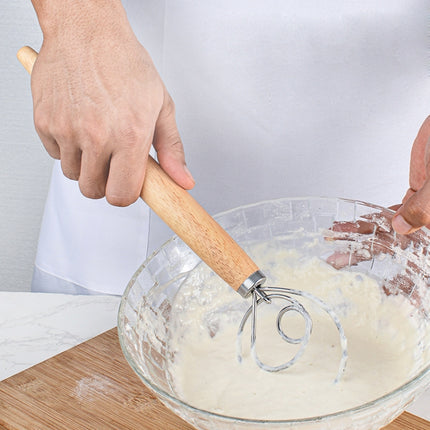 2 PCS 13 Inch Oak Handle Flour Mixer Dough Stainless Steel Mixing Rod Coil Whisk, Single Circle Agitator, Double Circle Agitator, Three Circle Agitator - DealBuddy