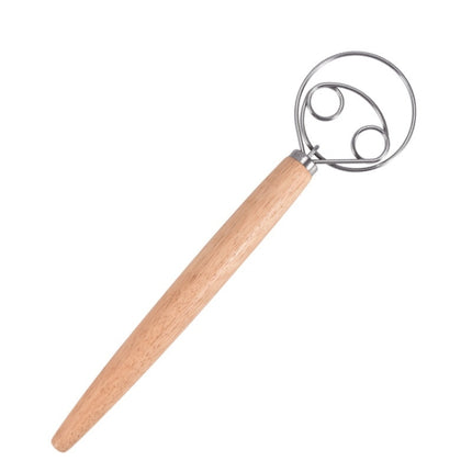 2 PCS 13 Inch Oak Handle Flour Mixer Dough Stainless Steel Mixing Rod Coil Whisk, Single Circle Agitator, Double Circle Agitator, Three Circle Agitator - DealBuddy