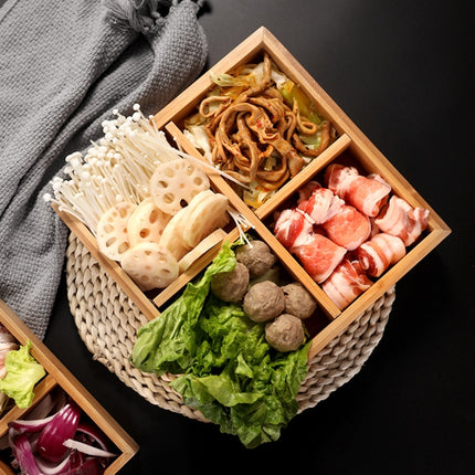 Hot Pot Bamboo Plate Compartmental Platter Vegetable Wood Tray Set