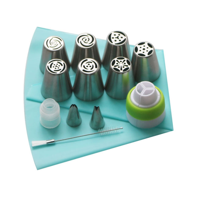 13pcs / Set Pastry Nozzles Coupler Icing Piping Tips Sets Stainless Steel Rose Cream Bakeware