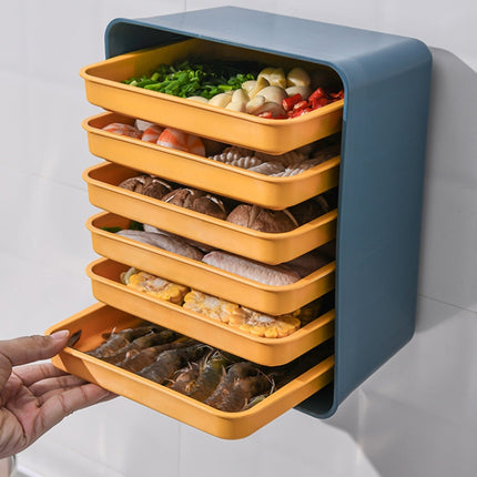 6-Layer Wall-Mounted Hot Pot Tray Kitchen Household Preparation Dishes Free Perforation Rectangular Side Dishes, Gray Frame+ White Plate, Blue Frame + Yellow Plate - DealBuddy