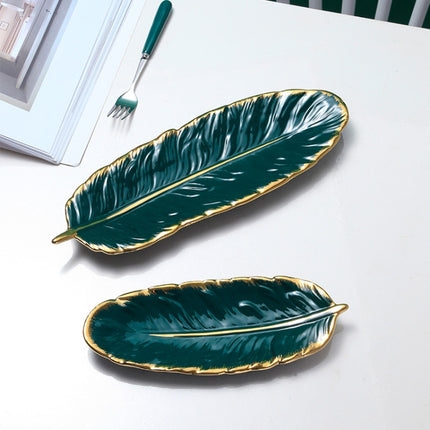 Phnom Penh Ceramic Dessert Plate Feather Plate Banana Leaf Fruit Dried Fruit Storage Tray, Size:, Large （Bright Emerald), Small (Bright Emerald), Large (Bright Peach Pink), Small (Bright Peach Pink), Large (Matt Black), Small (Matte  Black)            ... - DealBuddy