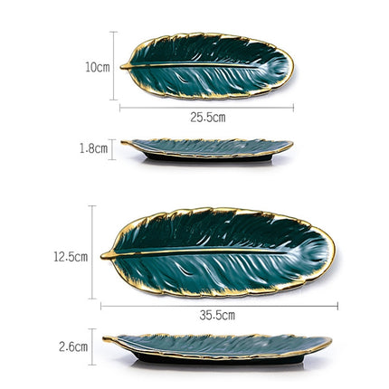 Phnom Penh Ceramic Dessert Plate Feather Plate Banana Leaf Fruit Dried Fruit Storage Tray, Size:, Large （Bright Emerald), Small (Bright Emerald), Large (Bright Peach Pink), Small (Bright Peach Pink), Large (Matt Black), Small (Matte  Black)            ... - DealBuddy