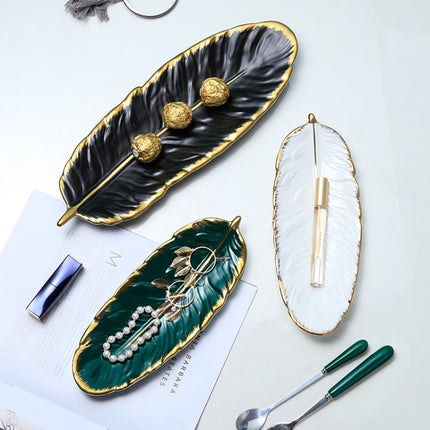 Phnom Penh Ceramic Dessert Plate Feather Plate Banana Leaf Fruit Dried Fruit Storage Tray, Size: