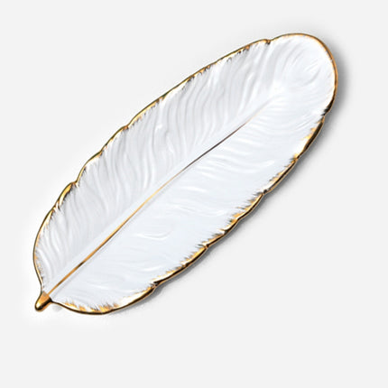 Phnom Penh Ceramic Dessert Plate Feather Plate Banana Leaf Fruit Dried Fruit Storage Tray, Size: