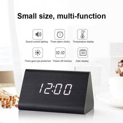 Mute Luminous Electronic Clock Wooden Sound Control Small Triangle Alarm Clock