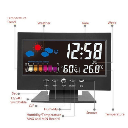 8082T Weather Forecast Clock LED Color Screen Perpetual Calendar Temperature And Humidity Intelligent Voice Control Electronic Alarm Cloc,Specification: