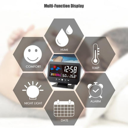 8082T Weather Forecast Clock LED Color Screen Perpetual Calendar Temperature And Humidity Intelligent Voice Control Electronic Alarm Cloc,Specification: