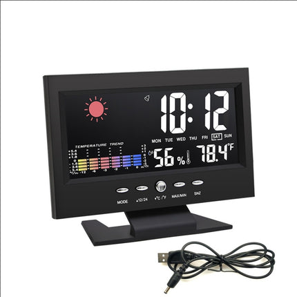 8082T Weather Forecast Clock LED Color Screen Perpetual Calendar Temperature And Humidity Intelligent Voice Control Electronic Alarm Cloc,Specification: