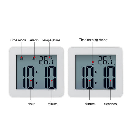 Waterproof Wall Clock LCD Bathroom Clock Kitchen Electronic Alarm Clock