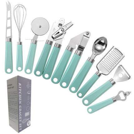 9 in 1 Plastic Handle Stainless Steel Kitchen Utensils Household Gadget Set, Cyan, Black - DealBuddy