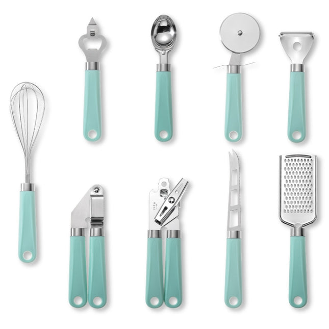 9 in 1 Plastic Handle Stainless Steel Kitchen Utensils Household Gadget Set, Cyan, Black - DealBuddy