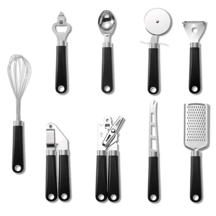 9 in 1 Plastic Handle Stainless Steel Kitchen Utensils Household Gadget Set, Cyan, Black - DealBuddy