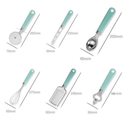 9 in 1 Plastic Handle Stainless Steel Kitchen Utensils Household Gadget Set, Cyan, Black - DealBuddy