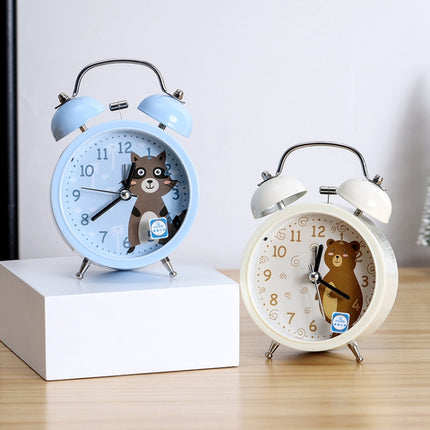 Cartoon Alarm Clock Ringing At The Bedside Of Students Metal Alarm Clock With Night Light, Color Random Deilvery