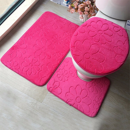 1 Set Three-Piece Set Flannel Anti-Slip Kitchen Bath Toilet Rug Mat Washable Carpet
