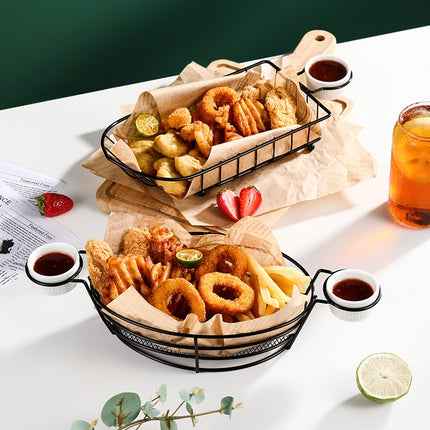 Wrought Iron Fruit Portable Storage Basket Bread French Fries Fried Snacks Portable Basket, Double Cup Egg-shaped, Double Cup Round, Single Cup Boat, Square Short Basket, Rectangular Short Basket, Large Round Wire, Small Round Wire, Large Messy Wire   ... - DealBuddy