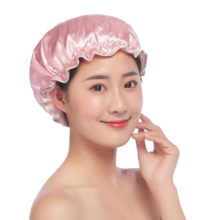 Lovely Thick Women Satin Colorful Double Waterproof Hair Cover Bathing Cap