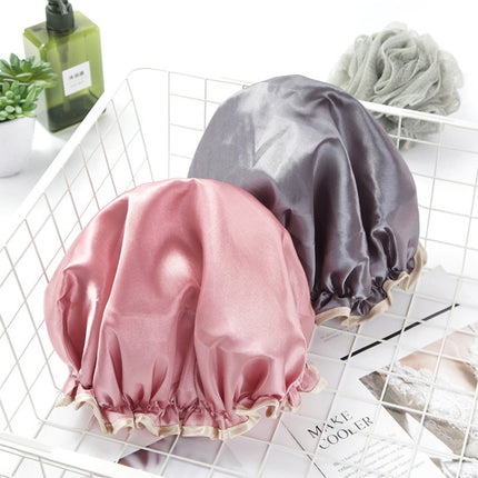 Lovely Thick Women Satin Colorful Double Waterproof Hair Cover Bathing Cap
