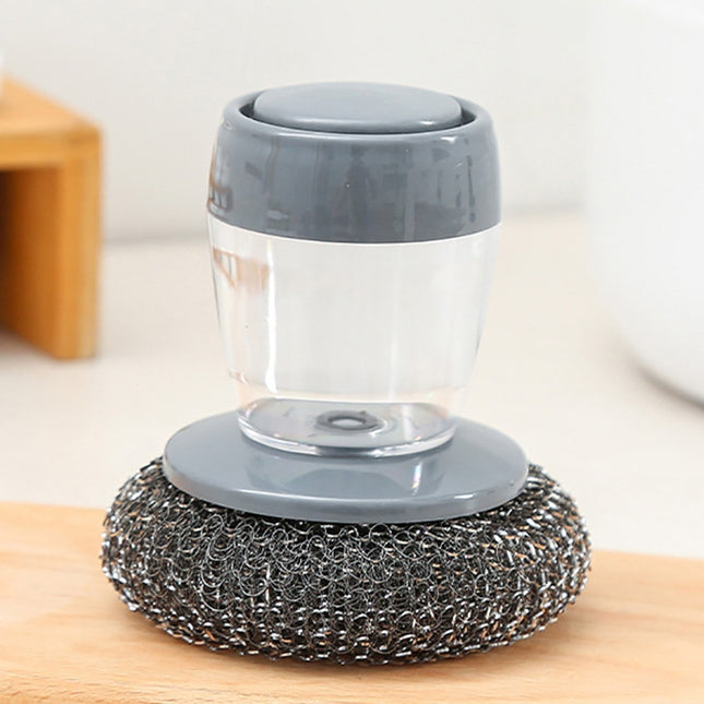 Multifunctional Push-Type Cleaning Brush Kitchen Detergent Automatic Liquid Addition Dishwashing Brush, Steel Ball Pot Brush, PET Pot Brush - DealBuddy