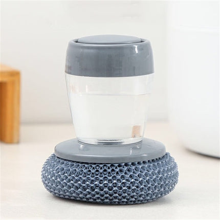 Multifunctional Push-Type Cleaning Brush Kitchen Detergent Automatic Liquid Addition Dishwashing Brush, Steel Ball Pot Brush, PET Pot Brush - DealBuddy