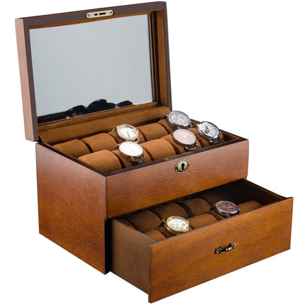 Wooden Double-Layer Watch Storage Box With Lock Jewelry Collection Display Box