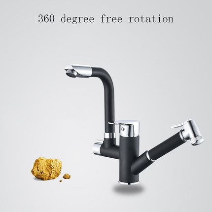 Kitchen Pull-Out Double Faucet Water Table Hot And Cold Water Faucet, Wheel Bending Pull, Round Spray Pull, Cube Spray Pull, Round Universal Distortion, Cube Universal Distortion - DealBuddy