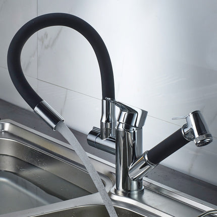 Kitchen Pull-Out Double Faucet Water Table Hot And Cold Water Faucet, Wheel Bending Pull, Round Spray Pull, Cube Spray Pull, Round Universal Distortion, Cube Universal Distortion - DealBuddy