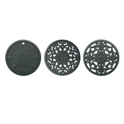 3 in 1 Hollow Flower Silicone Heat Insulation Pad Anti-Scalding Pot Bowl Pad Set, Black, Yellow, Blue, Green, Purple, Gray - DealBuddy