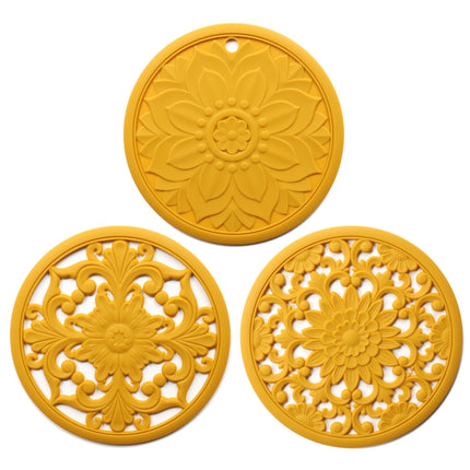 3 in 1 Hollow Flower Silicone Heat Insulation Pad Anti-Scalding Pot Bowl Pad Set, Black, Yellow, Blue, Green, Purple, Gray - DealBuddy