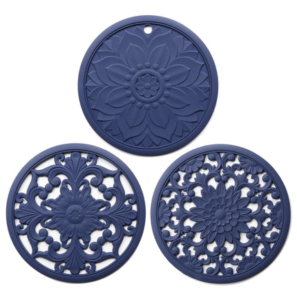 3 in 1 Hollow Flower Silicone Heat Insulation Pad Anti-Scalding Pot Bowl Pad Set, Black, Yellow, Blue, Green, Purple, Gray - DealBuddy