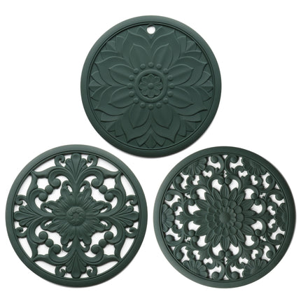 3 in 1 Hollow Flower Silicone Heat Insulation Pad Anti-Scalding Pot Bowl Pad Set, Black, Yellow, Blue, Green, Purple, Gray - DealBuddy